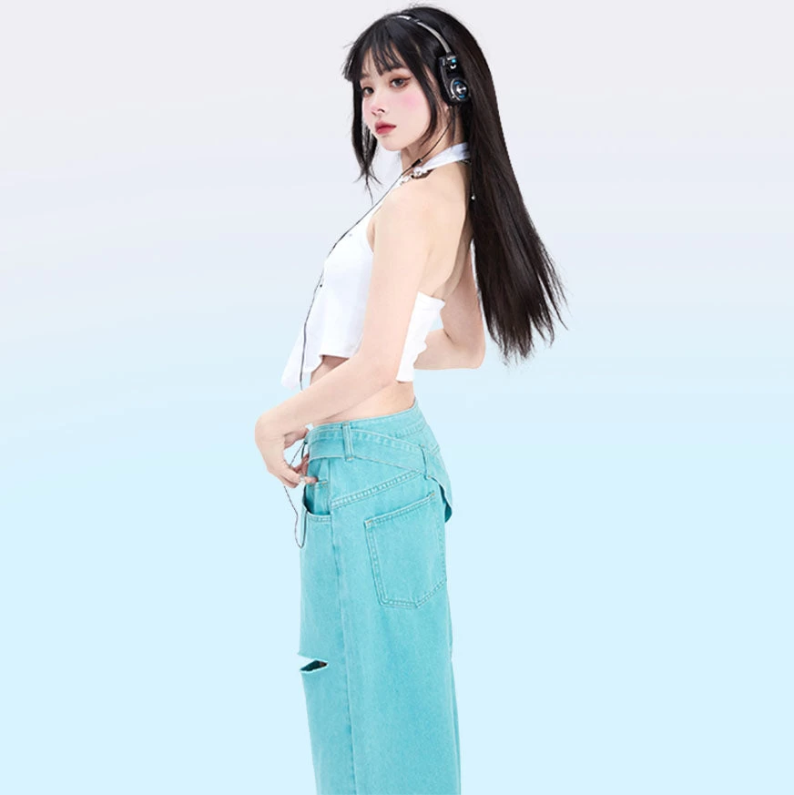 Summer Vibes Green Gradient Distressed Jeans - Image 5