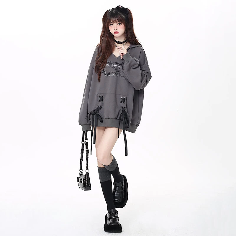 Y2K Butterfly Letters Print Loose Hoodie - Image 5