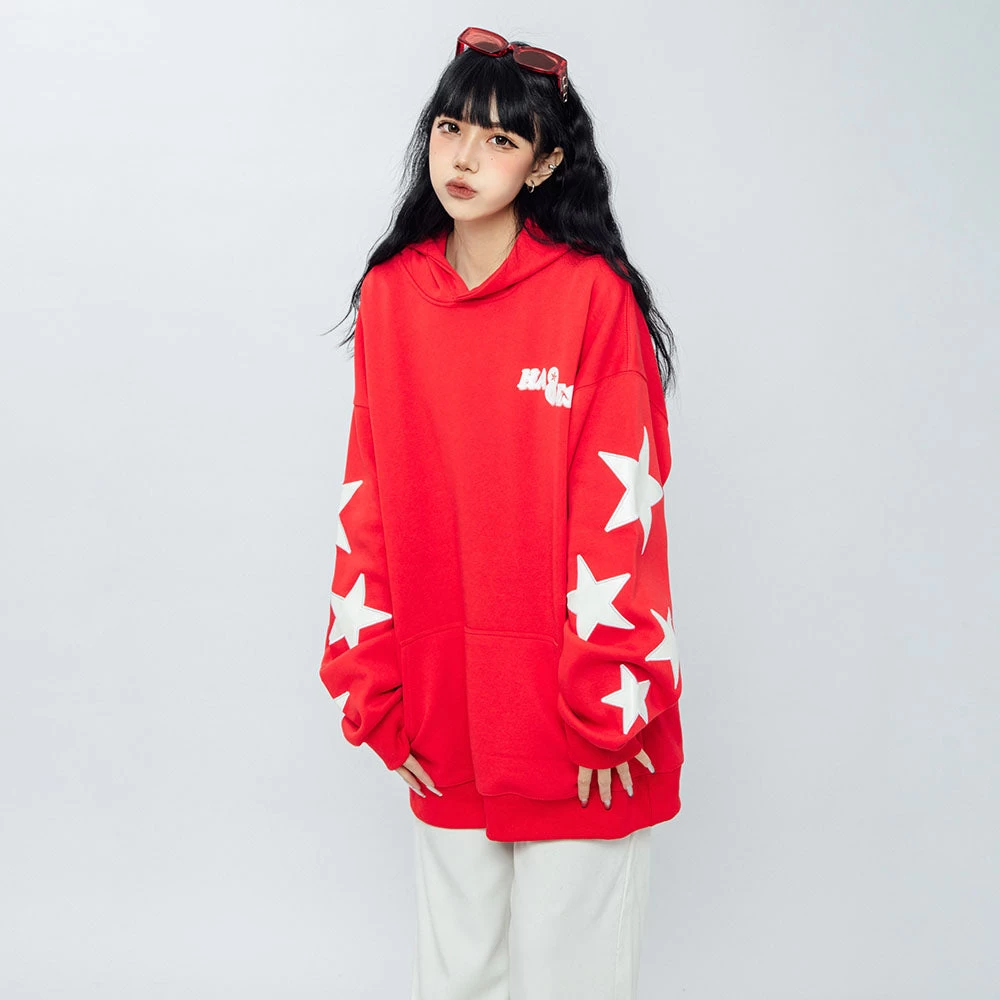 Stars Letters Print Loose Hoodie - Image 6