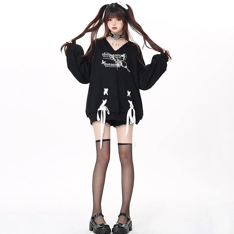 Y2K Butterfly Letters Print Loose Hoodie - Image 6