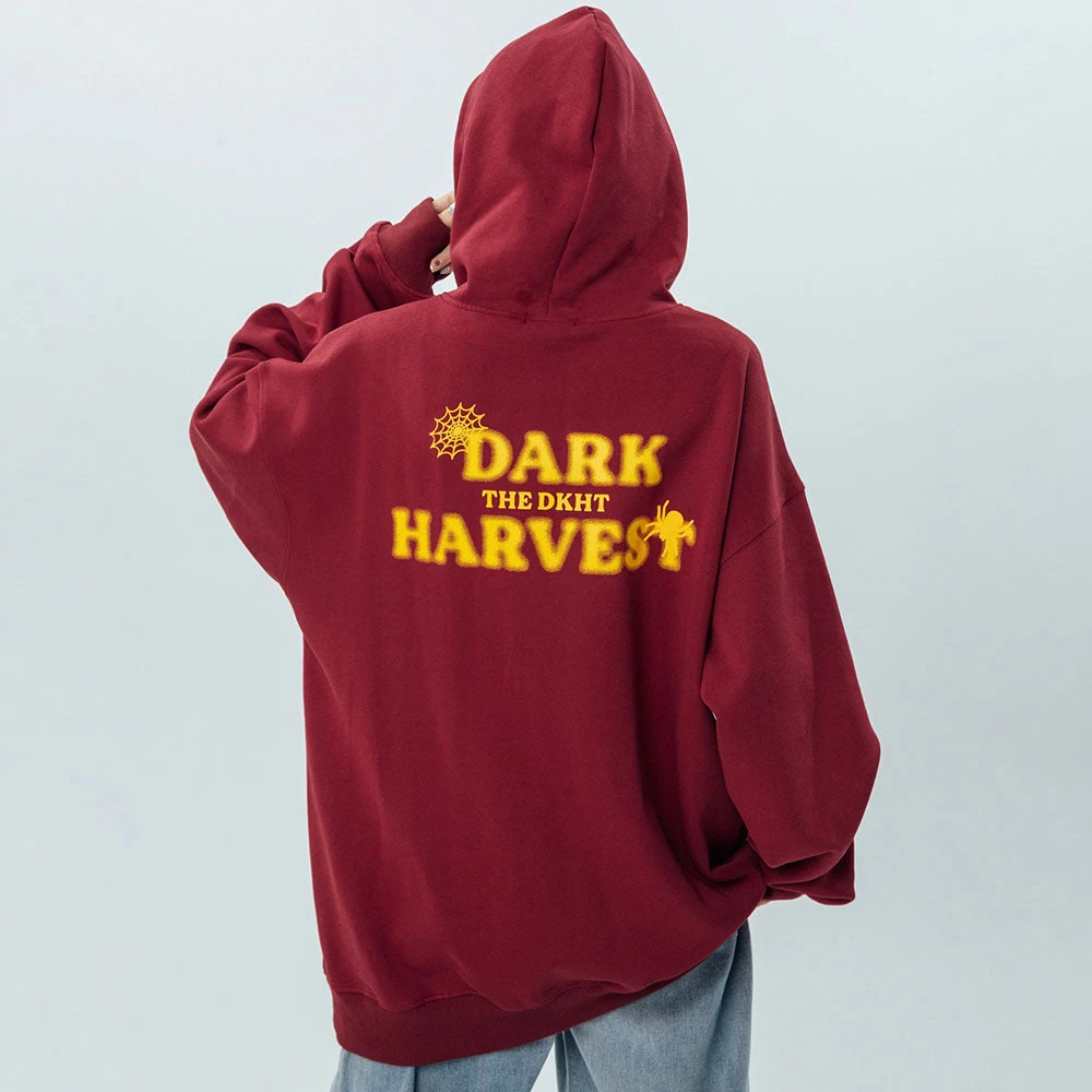 Vintage Spider Web Print Pocket Loose Hoodie - Image 8