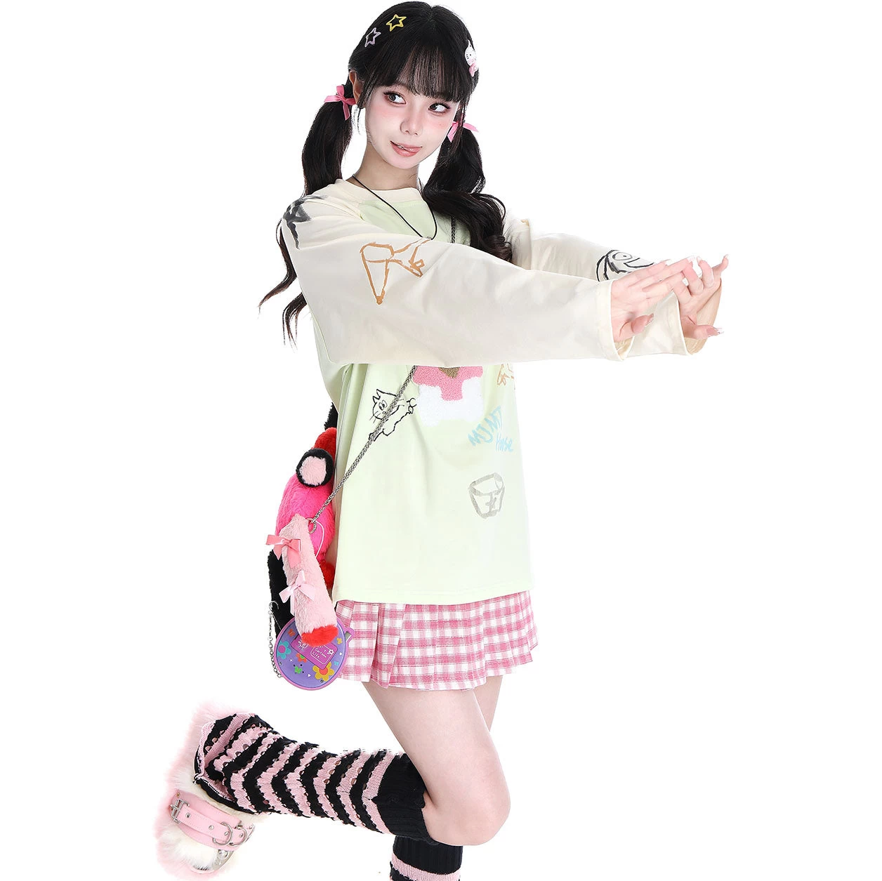 Cartoon Bear Print Long Sleeve Round Collar Hoodie - Image 8