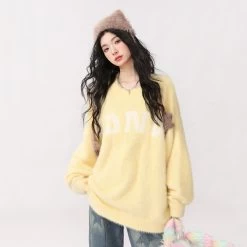 Vintage Casual Loose Round Neck Letter Sweater