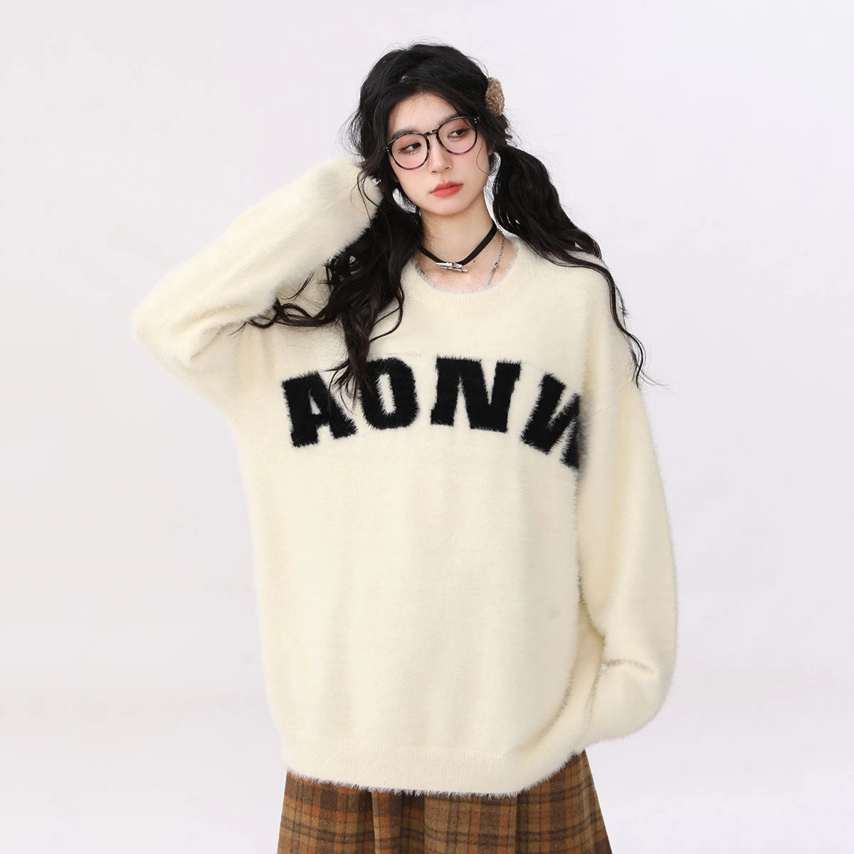 Vintage Casual Loose Round Neck Letter Sweater - Image 2