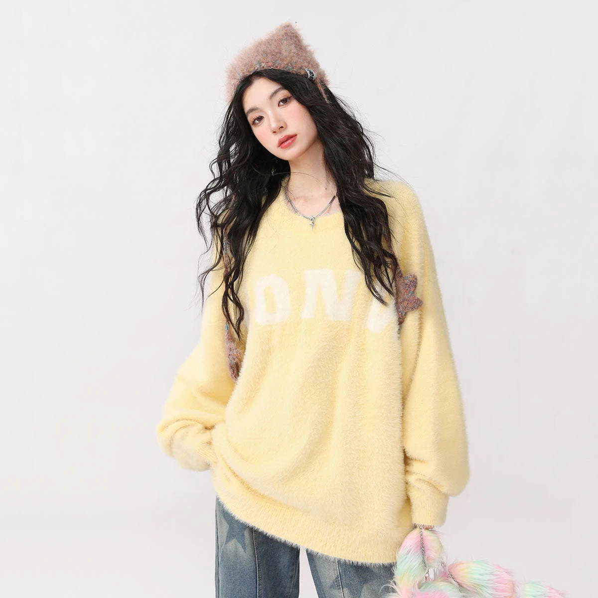 Vintage Casual Loose Round Neck Letter Sweater - Image 3