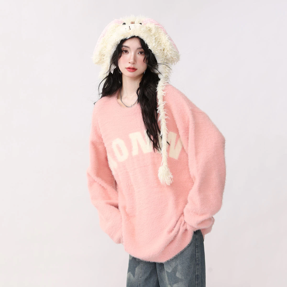 Vintage Casual Loose Round Neck Letter Sweater - Image 4