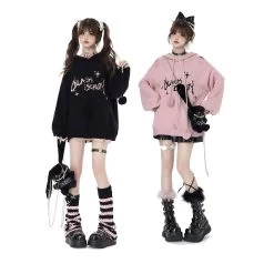 Cool Distressed Loose Lantern Sleeve Hooded Knit Sweater