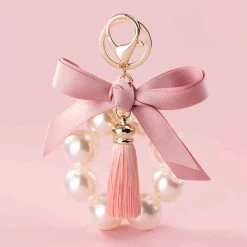 Chic Pearl Tassel Ribbon Keychain