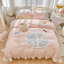 Cute Duckling Embroider Cotton Bedding Set