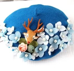 Flowers Deer Beret Hat