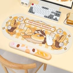 Cute Cartoon Cat Mouse Pad And Keyboard Wrist Rest