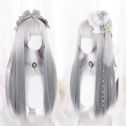 Lolita Gray White Long Straight Wig