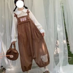 Cute Bear Design Loose Corduroy Overall