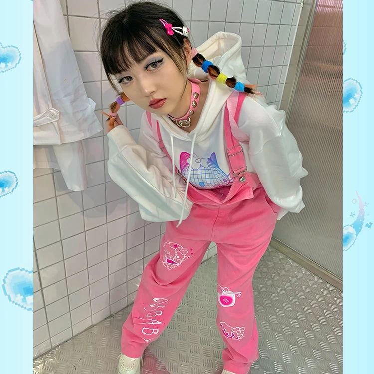 Retro Punk Kitty Print Oversize Overalls - Image 4