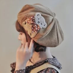 Bear Embroidery Corduroy Beret