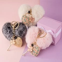 Chic Furry Heart Locket Keychain