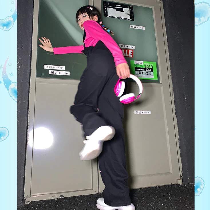 Retro Punk Kitty Print Oversize Overalls - Image 3