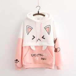 Kitty Claw Print Warm Hoodie With Pocket