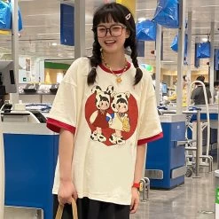 Cartoon Cows Print Cotton T-shirt