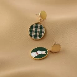 Rabbit Plaid Pattern 925 Sterling Silver Stud Earrings