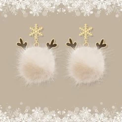 Cute PomPom Reindeer Dangle Earrings