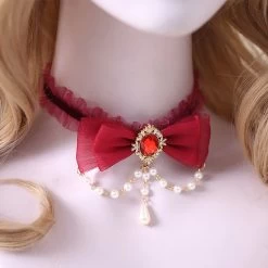 Victorian Vintage Pearl Ribbon Lace Choker