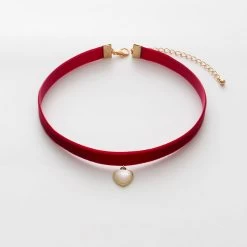 Pearl Heart Velvet Choker Necklace