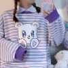 Sparkly Eyes Bear Striped Sweatshirt
