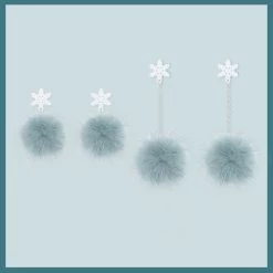 Cute Blue PomPom Dangle Earrings