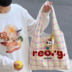 Letters Plaid Printed Tote Bag