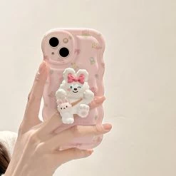 Flowers Bunny IPhone Case With PopSocket Holder