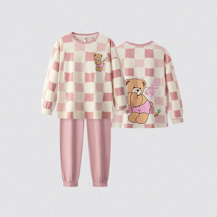 Cartoon Bear Printed Spring Autumn Long Sleeve Cotton Pajama Set