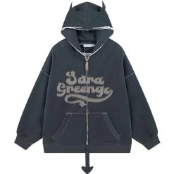 Little Devil Letter Embroidery Sweatshirt With Pockets