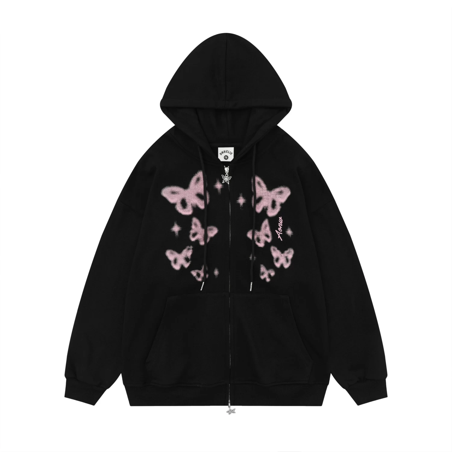 Butterfly Print Zipper Hooded Sweatshirt - Image 5