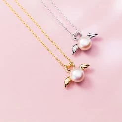 Love Angel Wings Pearl Silver Necklace