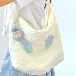 Blue Flower Convertible Tie Up Shoulder Tote Bag