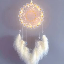 LED Flower And Feather Dreamcatcher - Handmade