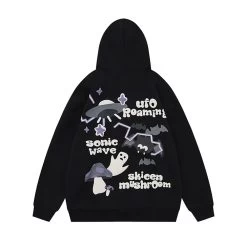 Vintage Bat Ghost Letter Print Hoodie With Pockets