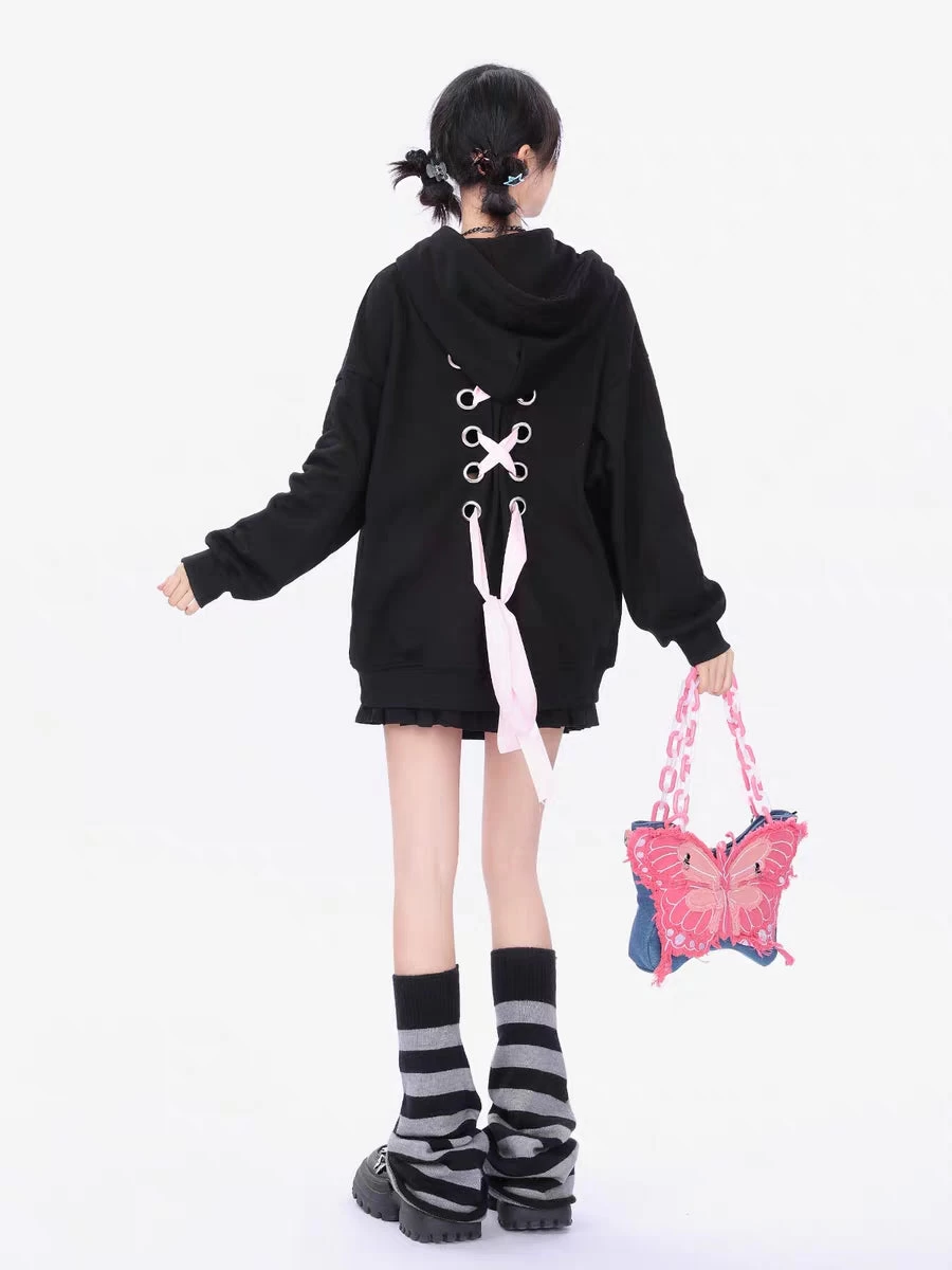 Butterfly Print Zipper Hooded Sweatshirt - Image 7