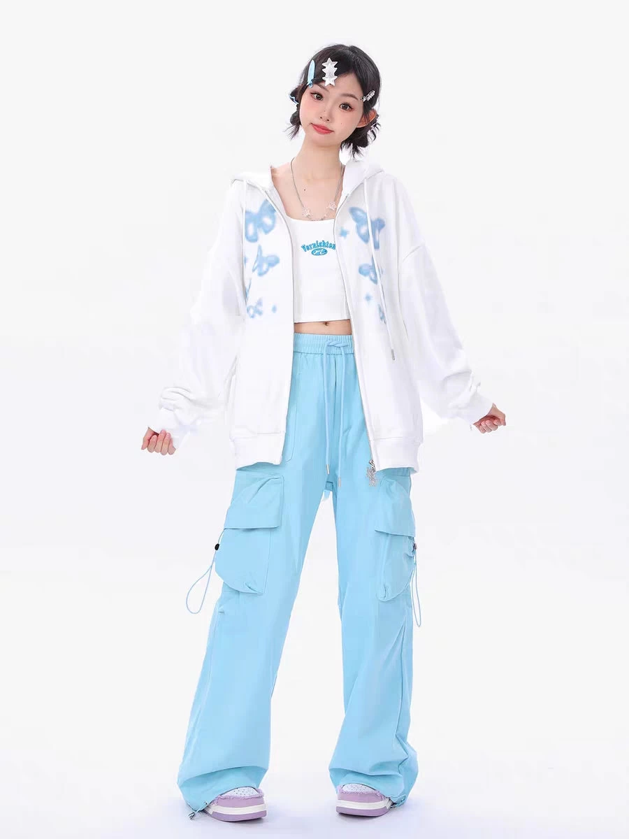 Butterfly Print Zipper Hooded Sweatshirt - Image 8